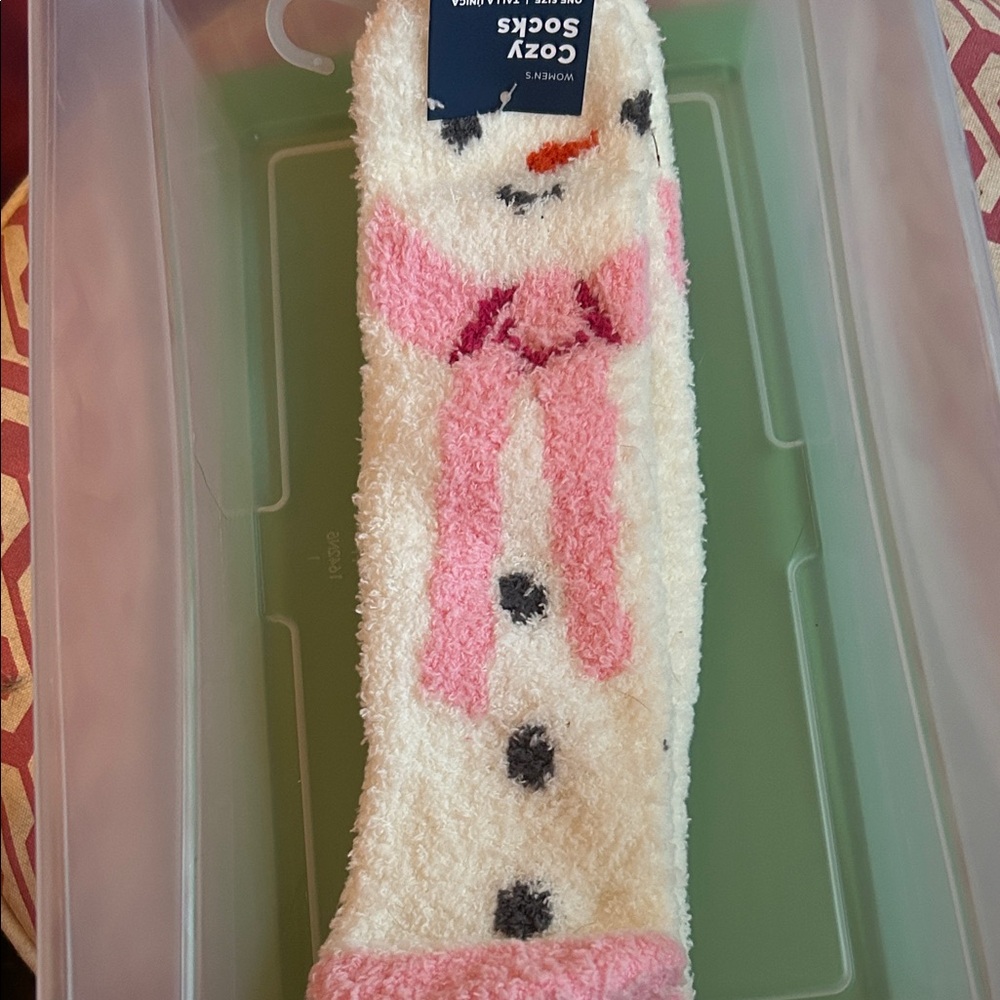 Old Navy Cozy Snowman Socks - Pink and White